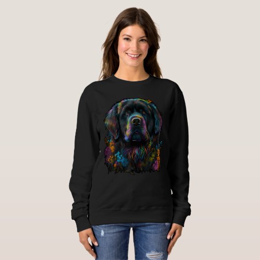 Cute Newfie Flower summer Floral Newfoundland Dog Sweatshirt (Vorne ganz)