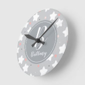 Cute Night Sky with Custom Monogram and Name Runde Wanduhr (Winkel)