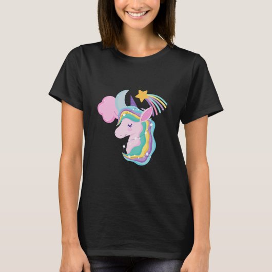 Cute Night Unicorn Starry Night Girl Tee Magical (Vorderseite)