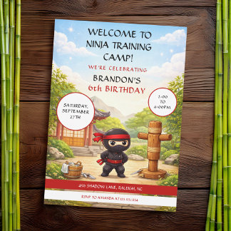 Cute Ninja Training Camp Dojo Garden Kids Birthday Einladung