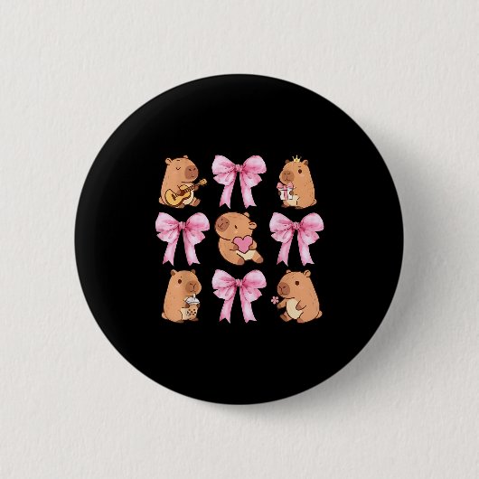 Cute Nk Coquette Bow Kawaii Capybara Lover Button (Vorderseite)