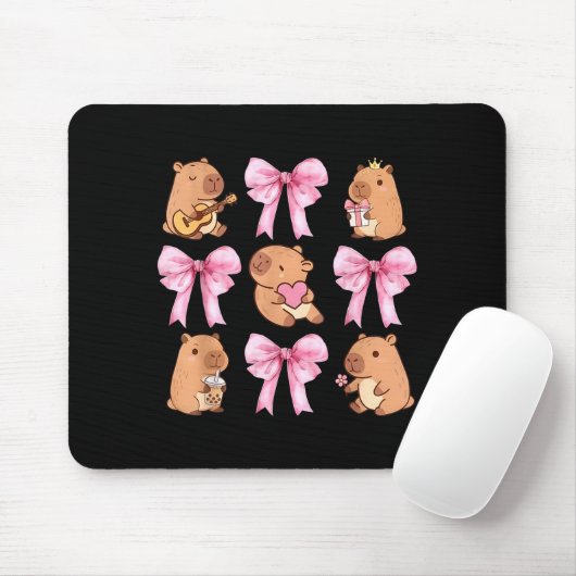 Cute Nk Coquette Bow Kawaii Capybara Lover Mousepad (Mit Mouse)