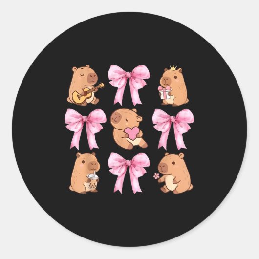 Cute Nk Coquette Bow Kawaii Capybara Lover Runder Aufkleber (Vorderseite)