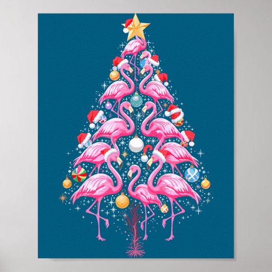 Cute Nk Flamingo Christmas Tree Santa Hat Trocal P Poster (Vorne)