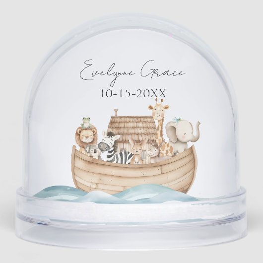 Cute Noah's Ark with Custom Baby Name Schneekugeln (Vorderseite)
