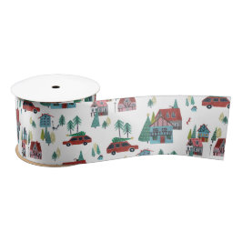 Cute Nordic skating Village Christmas Pattern Satinband