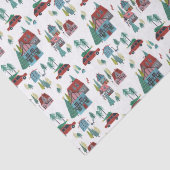 Cute Nordic skating Village Christmas Pattern Seidenpapier (Detail)