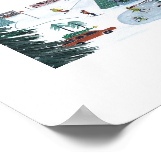 Cute Nordic skating Village Christmas Poster (Ecke)