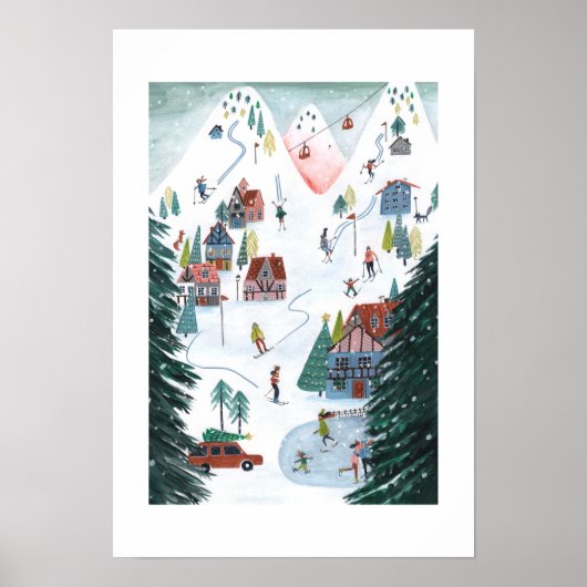 Cute Nordic skating Village Christmas Poster (Vorne)