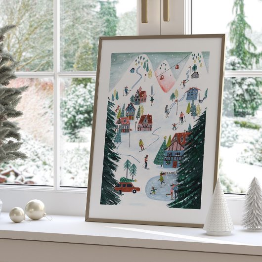 Cute Nordic skating Village Christmas Poster