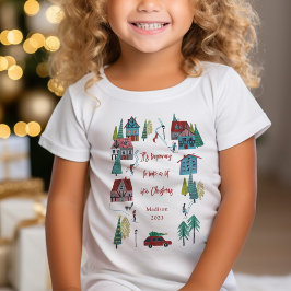 Cute Nordic skiing Village Christmas Party T-Shirt