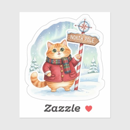 Cute North Pole Cat in Coat & Scarf Christmas Aufkleber (Blatt)