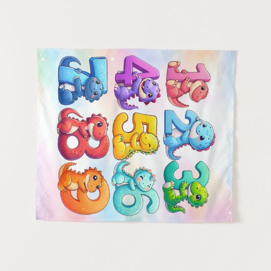Cute Numbers Animals Maths Poster for Kids Wandteppich (Vorderseite (Horizontal))
