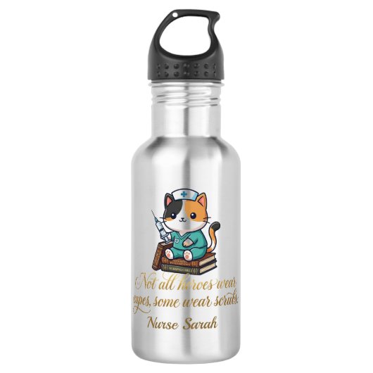 Cute Nurse Calico Cat Personalized gift Edelstahlflasche (Vorderseite)