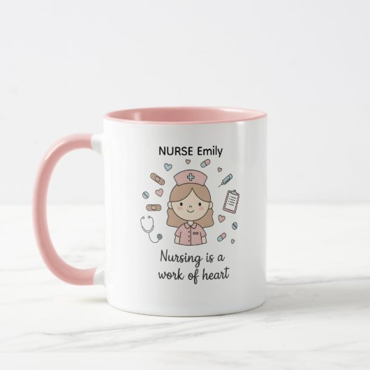 Cute Nurse Gift Mug: "Nursing is a Work of Heart" Tasse (Links)