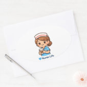 Cute Nurse Life Coffee Illustration | Nurse Sticke Ovaler Aufkleber (Umschlag)