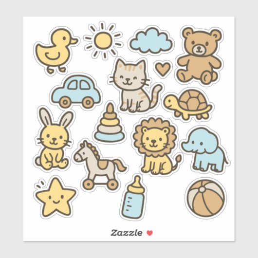 Cute Nursery Toys Sticker Pack – Baby Room & Kids (Blatt)