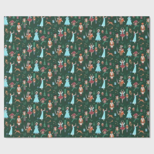 Cute Nutcracker Dark Green Christmas Holiday Geschenkpapier (Flach)