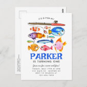 Cute O-Fish-al Reel Fun Gone Fish Fishing Birthday Postkarte (Vorne/Hinten)