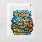 Cute Ocean Adventure Humor, Funny Sloth Diving art Postkarte (Vorne/Hinten)