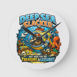 Cute Ocean Adventure Humor, Funny Sloth Diving art Runde Wanduhr