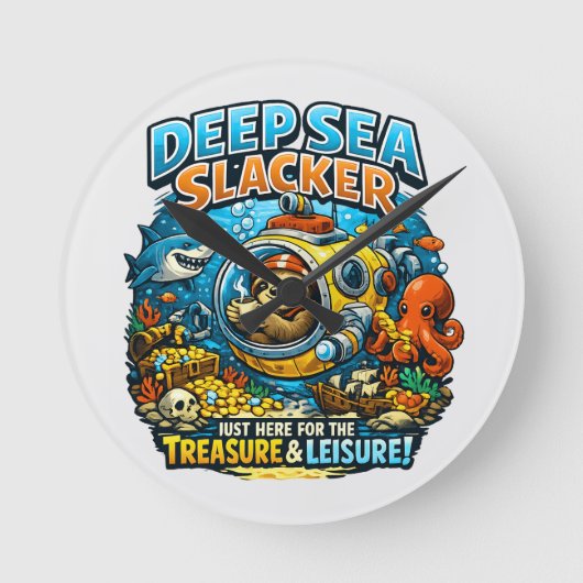 Cute Ocean Adventure Humor, Funny Sloth Diving art Runde Wanduhr (Vorderseite)