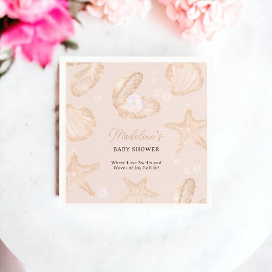 Cute ocean beach little pearl baby shower  serviette