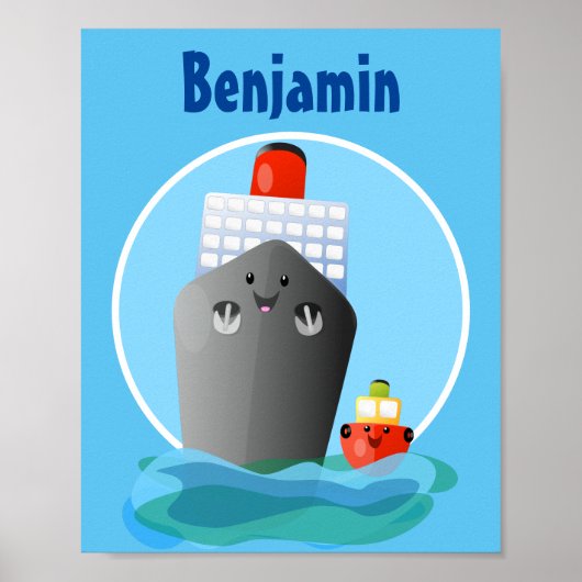 Cute ocean liner ship tug cartoon illustration poster (Vorne)
