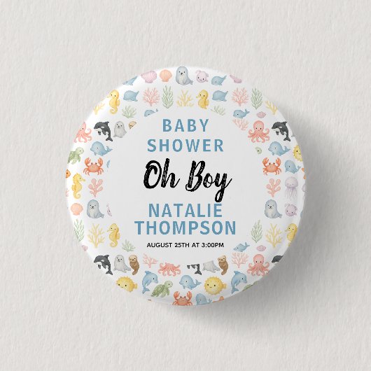 Cute Ocean Under the Sea Animal Baby Shower Button (Vorderseite)