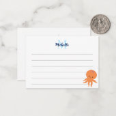 Cute Octopus Cartoon Custom Lined Monogram Mitteilungskarte (Vorderseite/Rückseite Beispiel)