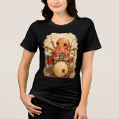 Cute Octopus Drummer Playing Red Drum Kit Art Tri-Blend Shirt (Vorderseite)