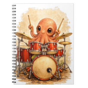 Cute Octopus Drummer Spiral Notebook Notizblock