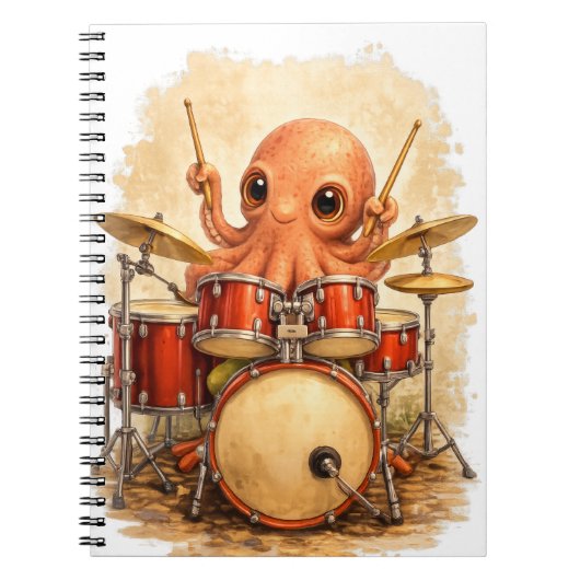 Cute Octopus Drummer Spiral Notebook Notizblock (Vorderseite)