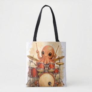 Cute Octopus Drummer Tote Bag Kawaii Animal Tasche