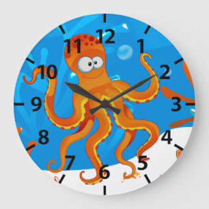 Cute Octopus Ocean Aquatic Wall Clock Große Wanduhr
