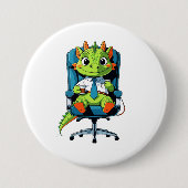 Cute Office Dragon Pin | Funny Cartoon Badge Button (Vorderseite)