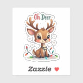 Cute “Oh Deer” Reindeer Christmas Aufkleber (Blatt)