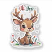 Cute “Oh Deer” Reindeer Christmas Aufkleber (Vorderseite)