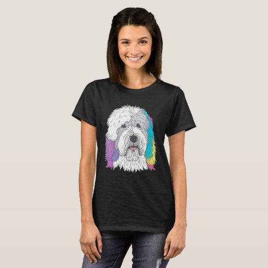 Cute Old English Sheepdog Dog on Bobtail 2 T-Shirt (Vorne ganz)