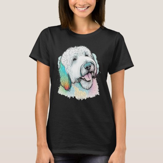 Cute Old English Sheepdog Dog on Bobtail T-Shirt (Vorderseite)