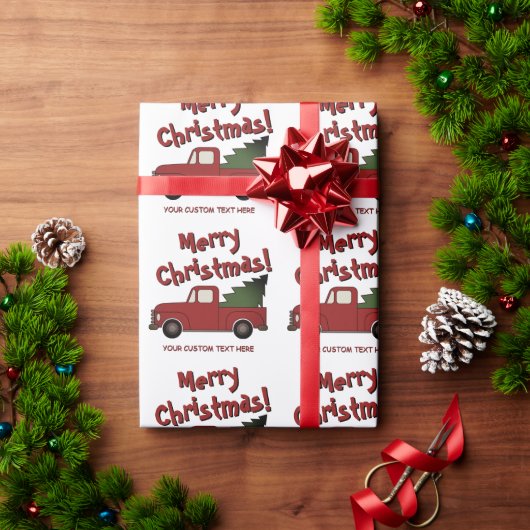 Cute old red truck with Christmas tree custom Geschenkpapier (Feiertagsgeschenk)