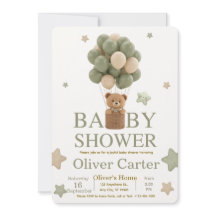 Cute Olive Green Boy Baby Shower Invitation