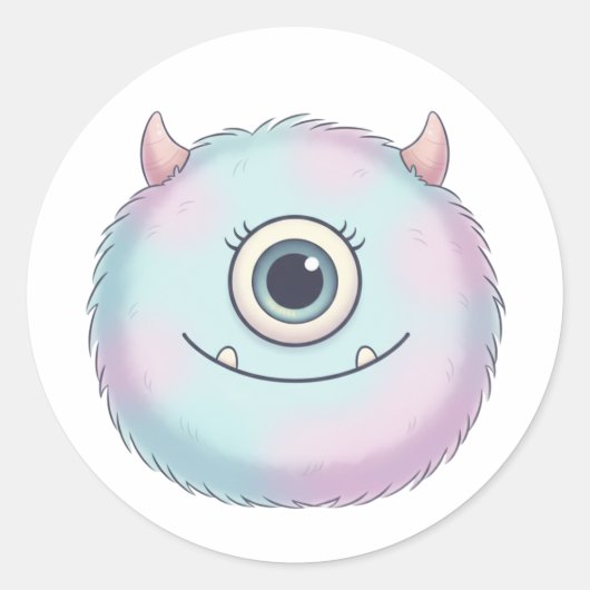Cute One-Eyed Fluffy Monster Sticker (Vorderseite)