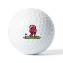 Cute One-Eyed Pink Monster Playing Golf Cartoon
