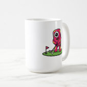 Cute One-Eyed Pink Monster Playing Golf Cartoon Kaffeetasse (VorderseiteRechts)