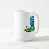Cute One-Eyed Pink Monster Playing Golf Cartoon Kaffeetasse (VorderseiteRechts)