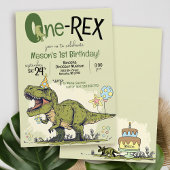 Cute One-Rex Dinosaur Cartoon 1st Birthday Party Einladung