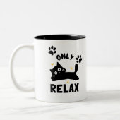 ​Cute "Only Relax" Cat Silhouette & Paw Prints Min Zweifarbige Tasse (Links)