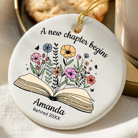 Cute open book flowers coworker retirement custom keramik ornament