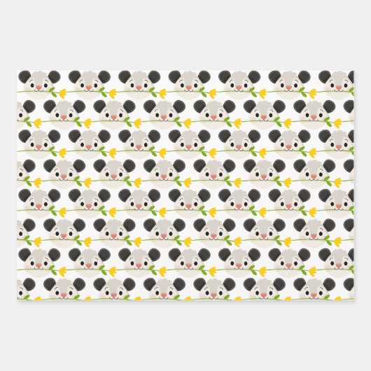 Cute Opossum Faces, Green Leaves & Circles Pattern Geschenkpapier Set (Vorderseite 3)